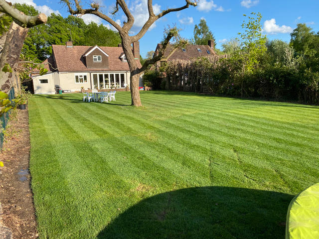 Turfing job complete with stripy lawn